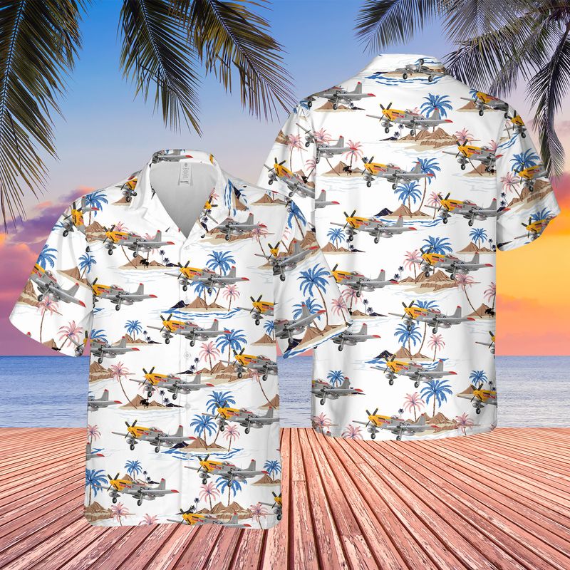 Us Air Force P-51d Mustang Detroit Miss Of The 375th Fighter Squadron Hawaiian Shirt - Beachwear For Men - Best Hawaiian Shirts