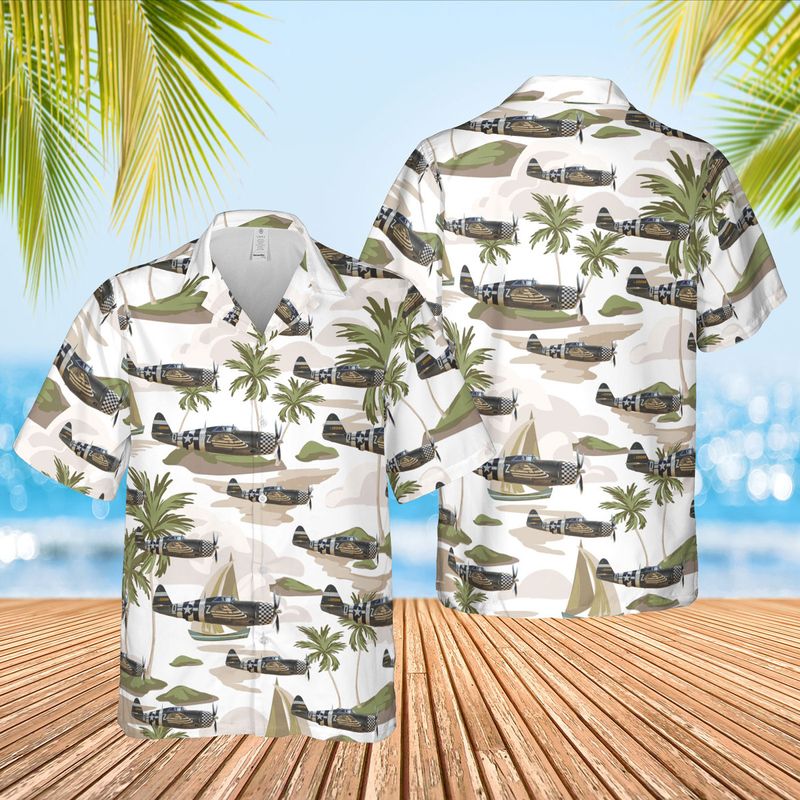 Us Air Force Republic P-47g-10-Cu Thunderbolt, Sn 42-25068 'Snafu' Hawaiian Shirt - Beachwear For Men - Best Hawaiian Shirts