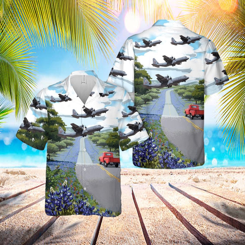Us Air Force Texas Air National Guard C-130j Hawaiian Shirt - Beachwear For Men - Best Hawaiian Shirts