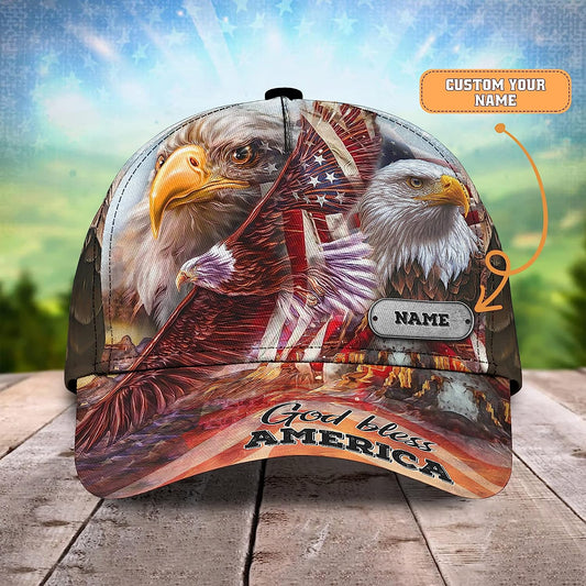 Us Bald Eagle God Bless America Custom Name All Over Print Baseball Cap - Christian Hats For Men Women