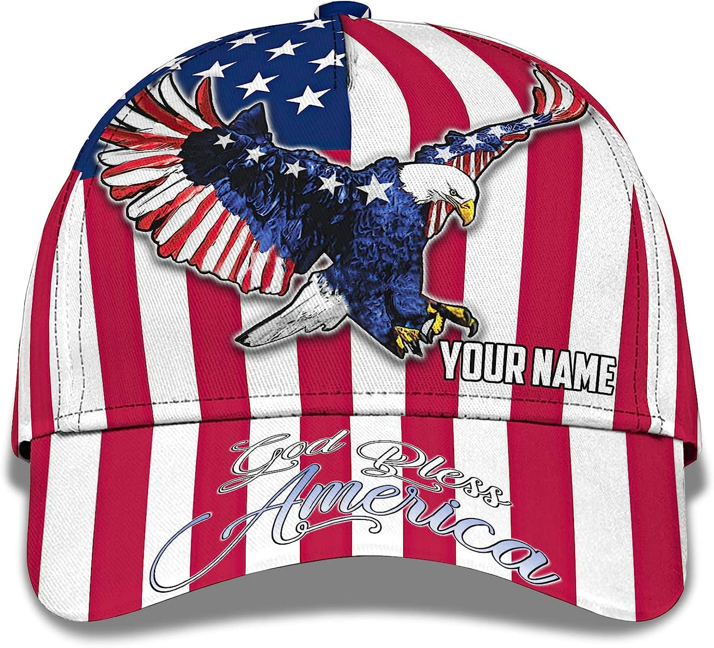 Us Eagle With American Flag God Bless America Custom Name All Over Print Baseball Cap - Christian Hats For Men Women