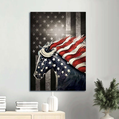 Us Flag Horse Canvas Wall Art - Horse Portrait Canvas - Gift For Horse Lovers