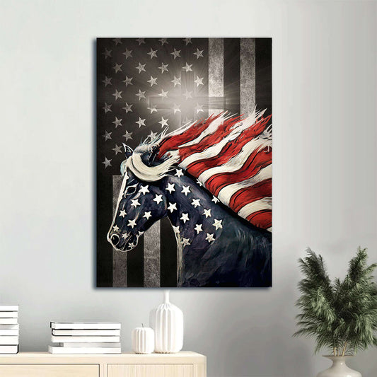 Us Flag Horse Canvas Wall Art - Horse Portrait Canvas - Gift For Horse Lovers