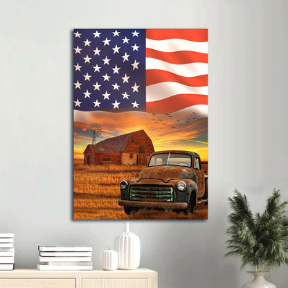 Us Flag Ladybug Car Rice Field Old Barn Portrait Canvas Prints