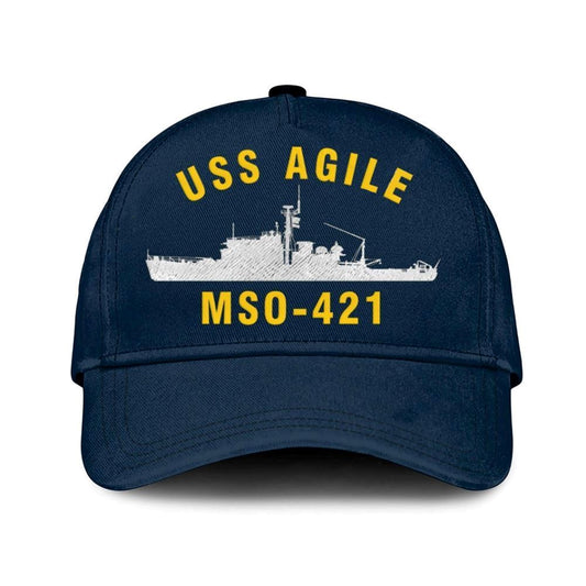 Us Navy Veteran Cap, Embroidered Cap, Uss Agile Mso-421 Classic 3D Embroidered Hats