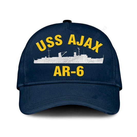 Us Navy Veteran Cap, Embroidered Cap, Uss Ajax Ar-6 Classic 3D Embroidered Hats