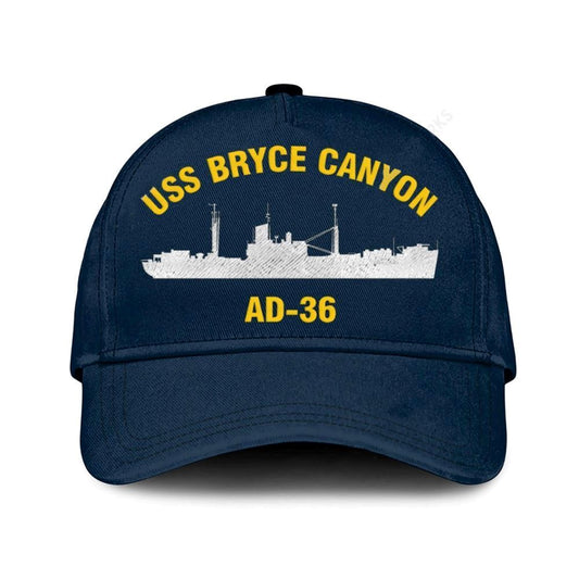 Us Navy Veteran Cap, Embroidered Cap, Uss Bryce Canyon Ad-36 Classic 3D Embroidered Hats