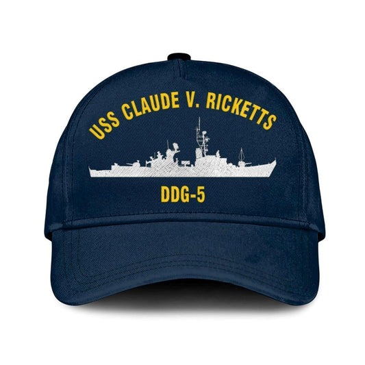 Us Navy Veteran Cap, Embroidered Cap, Uss Claude V Ricketts Ddg-5 Classic 3D Embroidered Hats