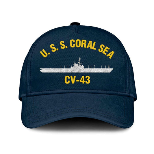 Us Navy Veteran Cap, Embroidered Cap, Uss Coral Sea Cv-43 Classic Embroidered Baseball Cap, 3D Embroidered Hats