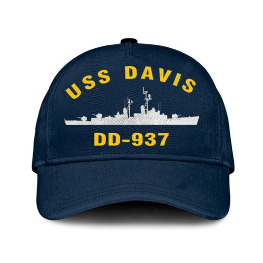 Us Navy Veteran Cap, Embroidered Cap, Uss Davis Dd-937 Classic 3D Embroidered Hats