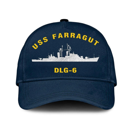 Us Navy Veteran Cap, Embroidered Cap, Uss Farragut Dlg-6 Classic 3D Embroidered Hats