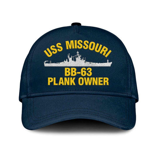 Us Navy Veteran Cap, Embroidered Cap, Uss Missouri Bb-63 Plank Owner Classic 3D Embroidered Hats