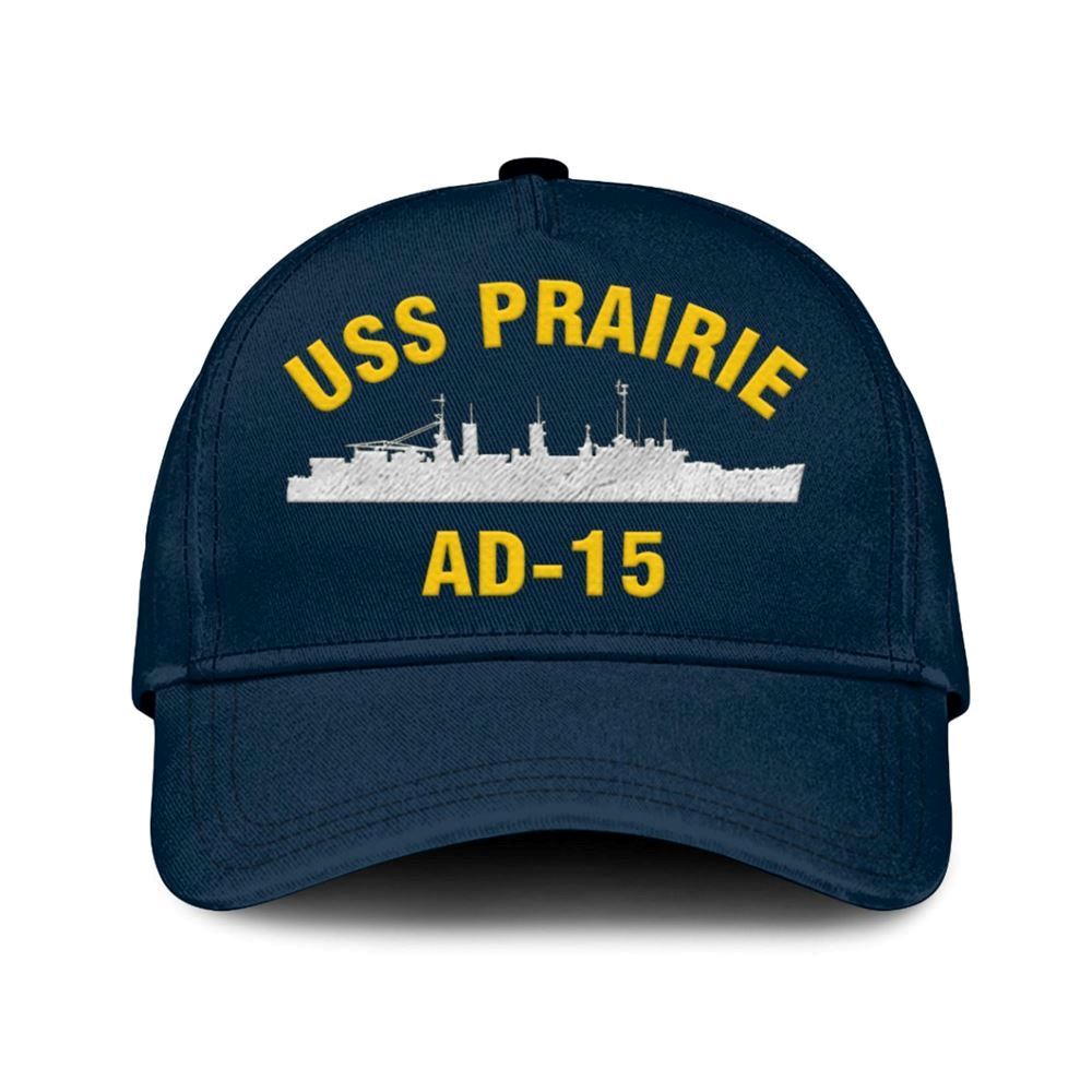 Us Navy Veteran Cap, Embroidered Cap, Uss Prairie Ad-15 Classic 3D Embroidered Hats