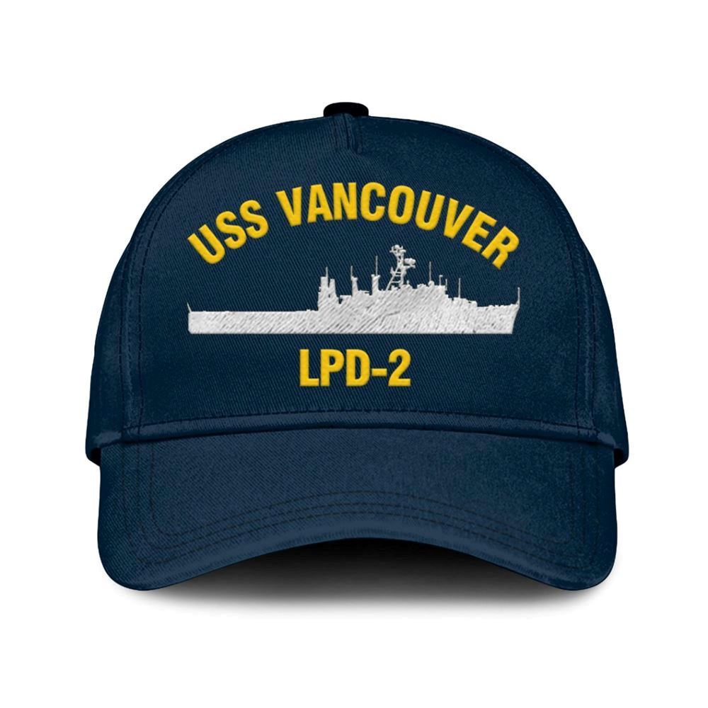 Us Navy Veteran Cap, Embroidered Cap, Uss Vancouver Lpd-2 Classic 3D Embroidered Hats