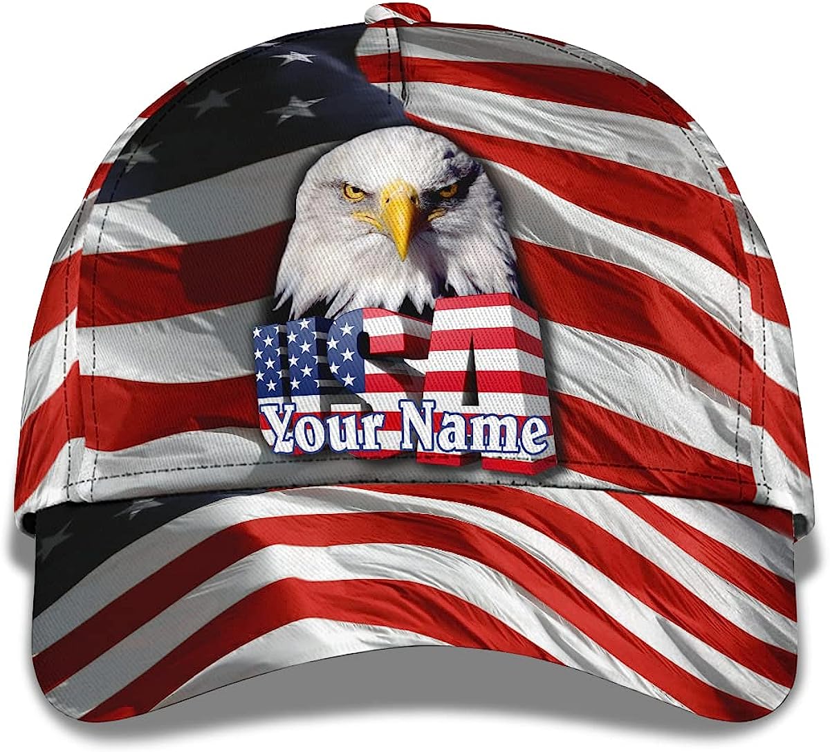 Usa America Flag Bald Eagle Custom Name All Over Print Baseball Cap - Christian Hats For Men Women