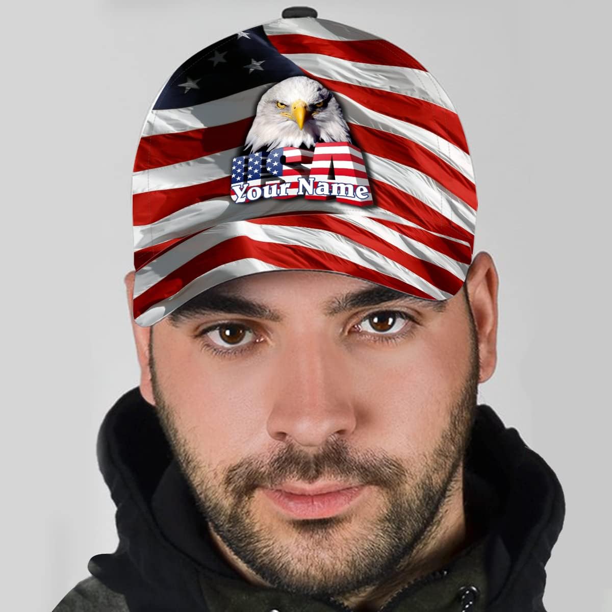 Usa America Flag Bald Eagle Custom Name All Over Print Baseball Cap - Christian Hats For Men Women
