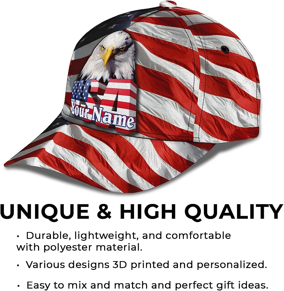 Usa America Flag Bald Eagle Custom Name All Over Print Baseball Cap - Christian Hats For Men Women