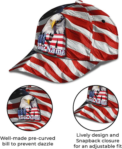 Usa America Flag Bald Eagle Custom Name All Over Print Baseball Cap - Christian Hats For Men Women