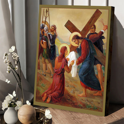 Veronica Wipes The Face Of Jesus Canvas Pictures - Christian Canvas Wall Decor - Religious Wall Art Canvas