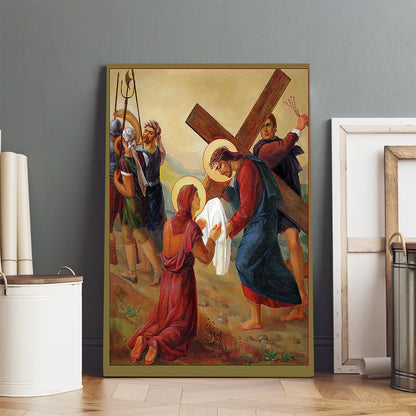 Veronica Wipes The Face Of Jesus Canvas Pictures - Christian Canvas Wall Decor - Religious Wall Art Canvas