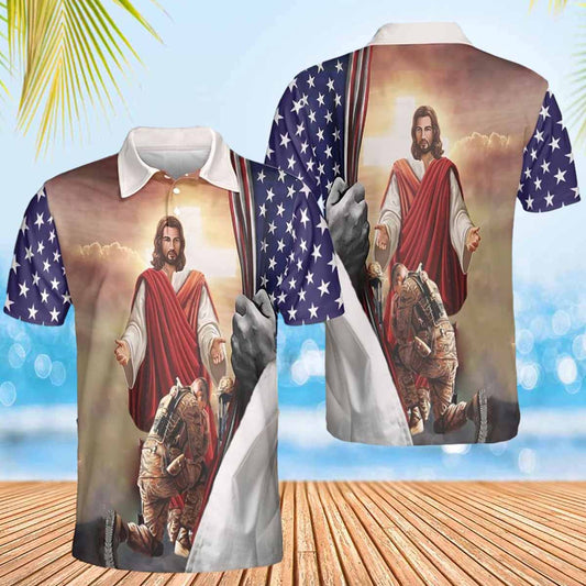 Veteran And Jesus American Flag Polo Shirts - Christian Shirt For Men And Women