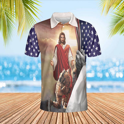 Veteran And Jesus American Flag Polo Shirts - Christian Shirt For Men And Women