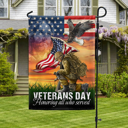 Veterans Day Honoring All Who Served Kneeling Soldier American Flag - Outdoor House Flags - Decorative Flags