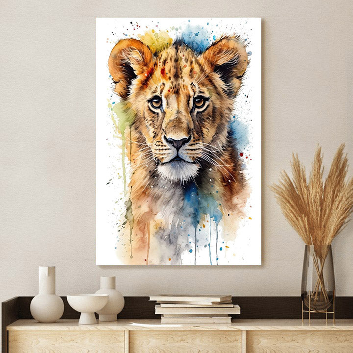 Vibrant Watercolor Lion Cub - Jesus Christ Canvas - Christian Wall Art