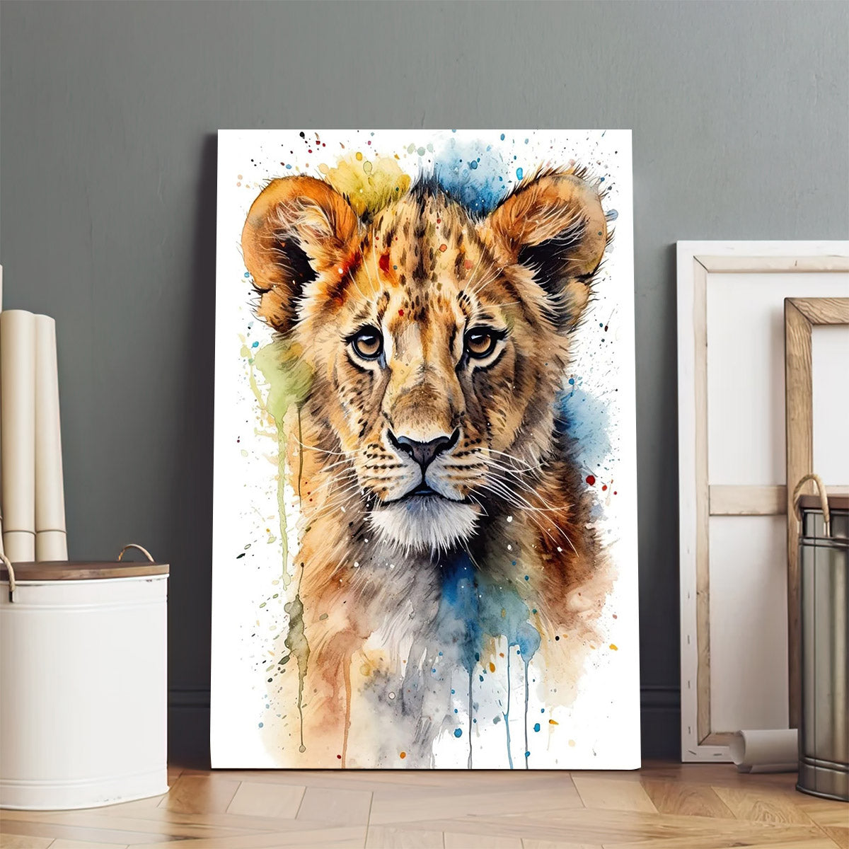 Vibrant Watercolor Lion Cub - Jesus Christ Canvas - Christian Wall Art