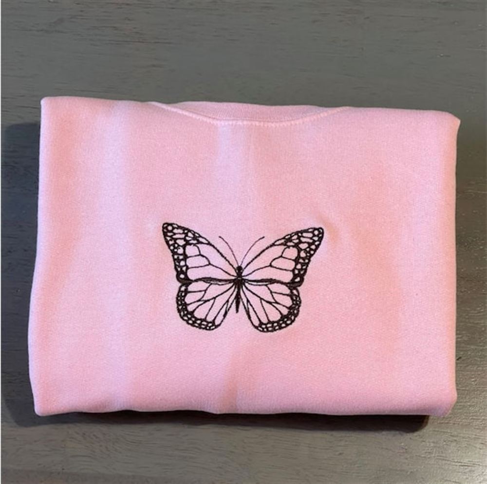 Vintage Butterfly Custom Embroidered Sweatshirt, Women's Embroidered Sweatshirts