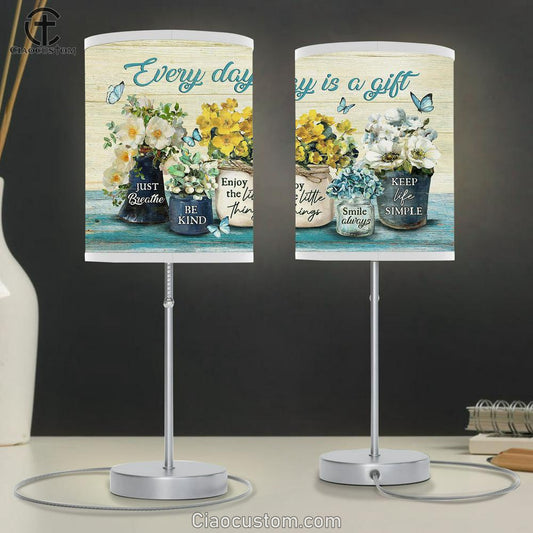 Vintage Flower Every Day Is A Gift Table Lamp Art - Bible Verse Lamp Art - Room Decor Christian