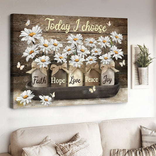 Vintage Glass Jar Daisy Flower Today I Choose Joy Canvas Wall Art - Christian Poster - Religious Wall Decor