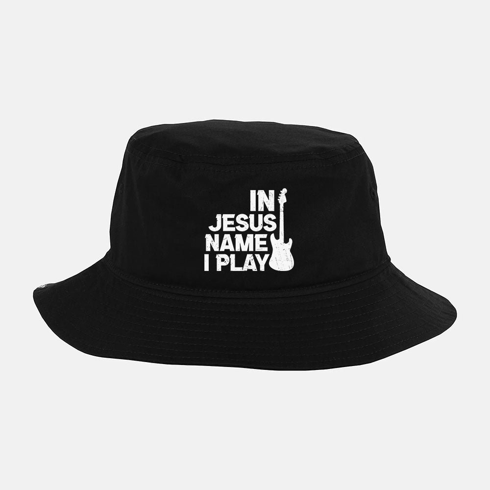 Vintage In Jesus Name I Play Guitar Player Music Christian Bucket Hat