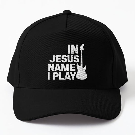 Vintage In Jesus Name I Play Guitar Player Music Christian Cap