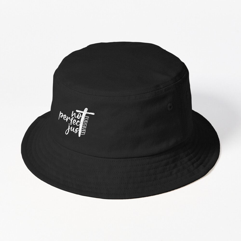 Vintage Not Perfect Just Forgiven, Cross, Christian, Jesus, Bucket Hat