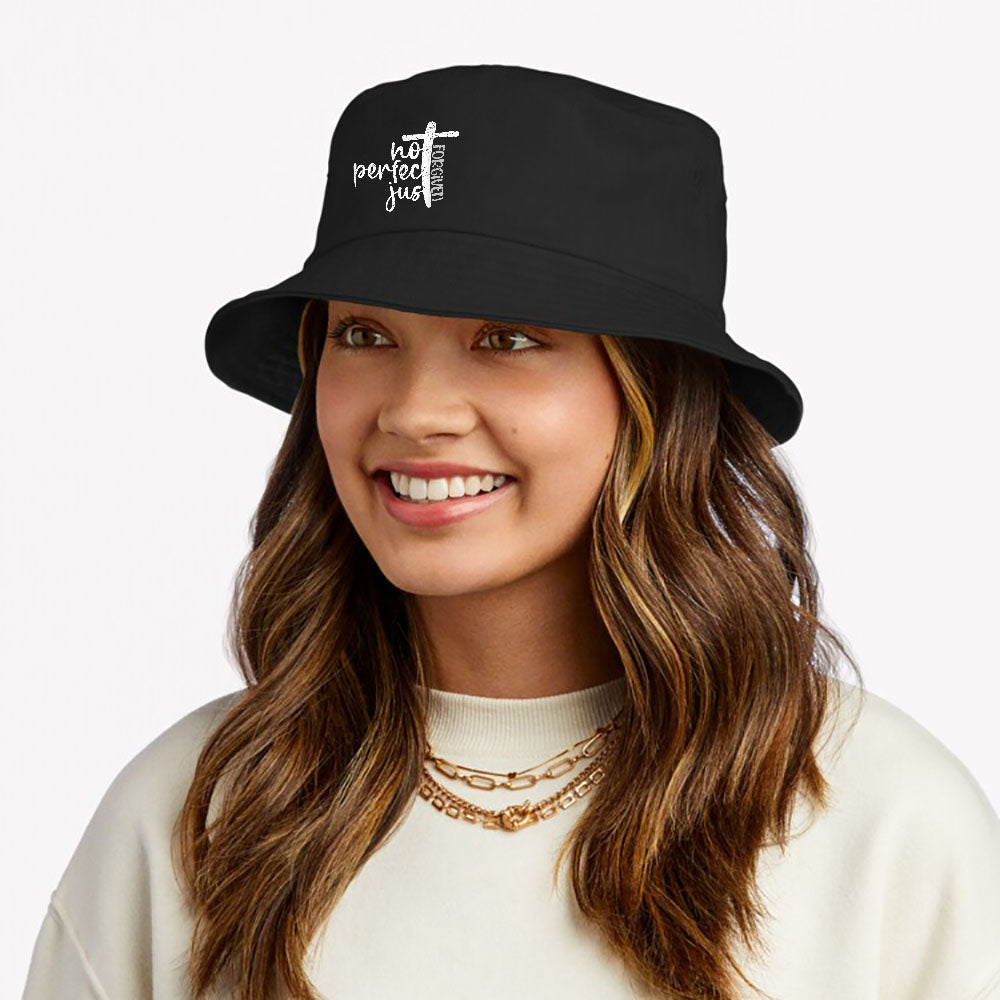 Vintage Not Perfect Just Forgiven, Cross, Christian, Jesus, Bucket Hat