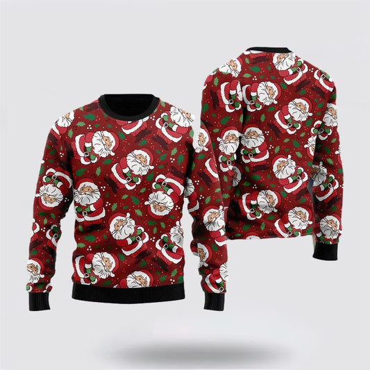 Vintage Santa Claus Ditsy Holly Pattern Ugly Christmas Sweater For Men And Women, Best Gift For Christmas, The Beautiful Winter Christmas Outfit