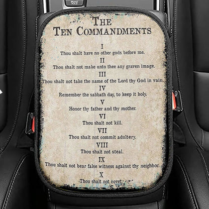 Vintage Ten Commandments Seat Box Cover, Christian Car Center Console Cover