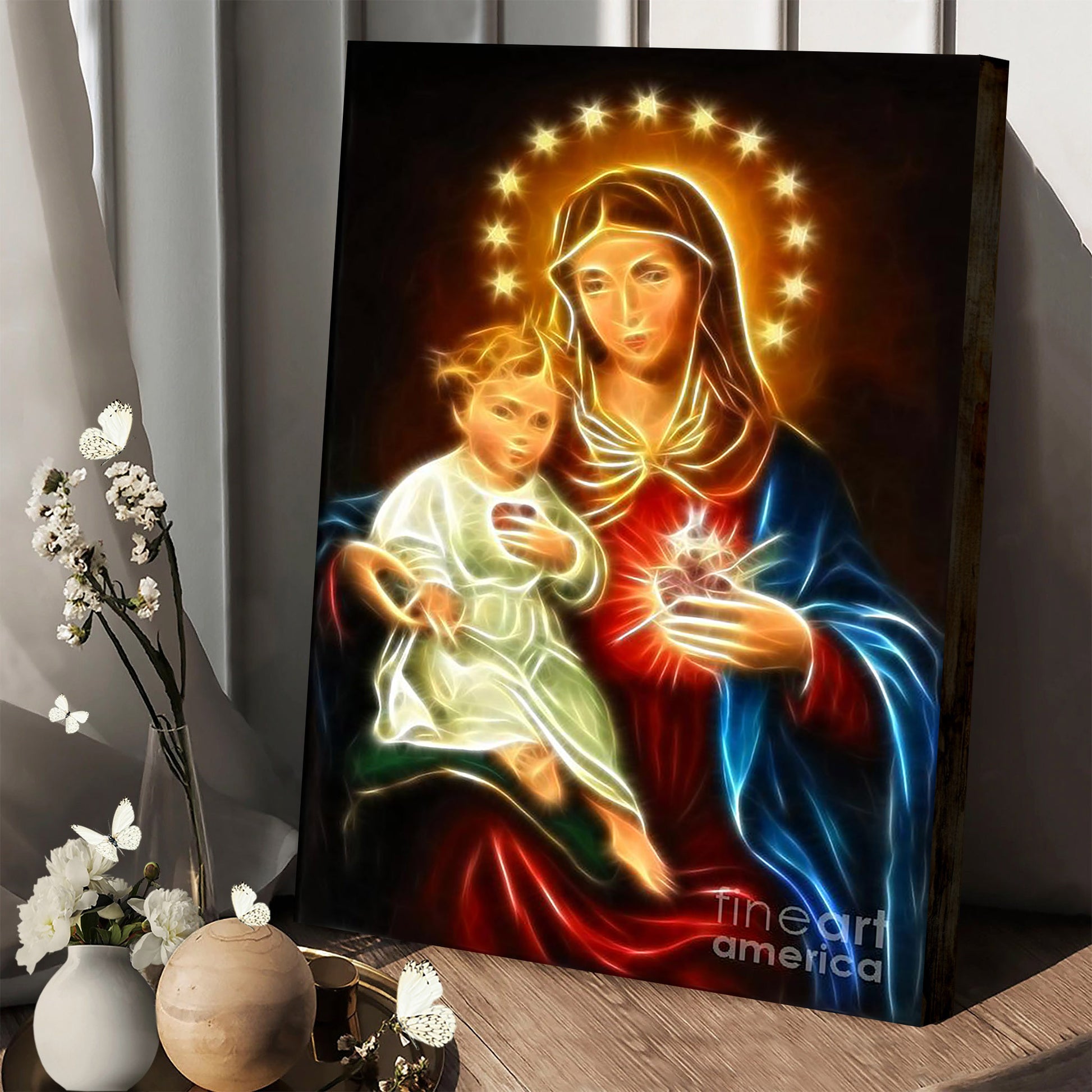 Virgin Mary And Baby Jesus Sacred Heart Canvas Pictures - Christian Canvas Wall Decor - Religious Wall Art Canvas