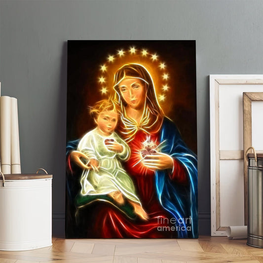 Virgin Mary And Baby Jesus Sacred Heart Canvas Pictures - Christian Canvas Wall Decor - Religious Wall Art Canvas