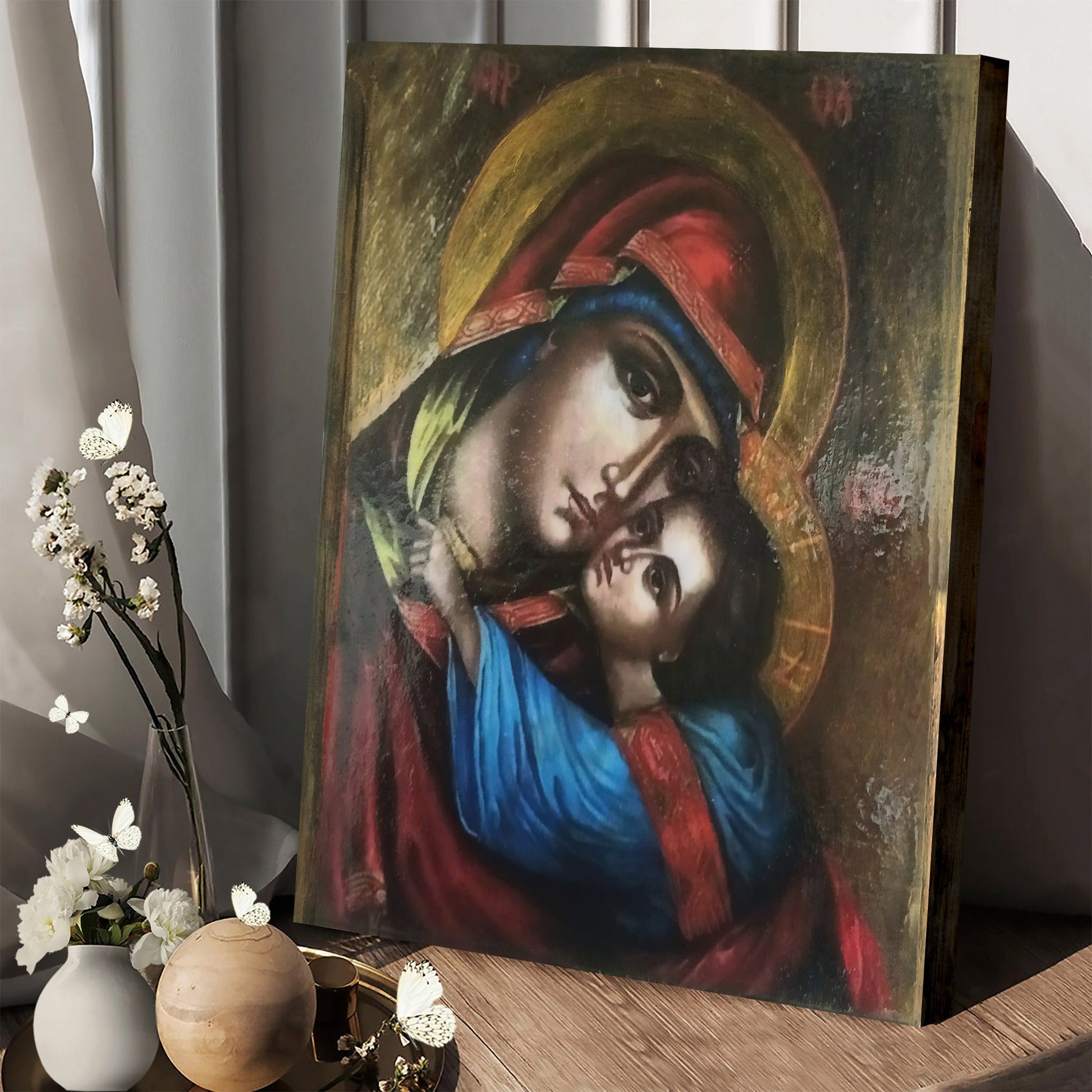Virgin Mary And Jesus Panagia Canvas Wall Art - Catholic Canvas Wall Art - Religious Gift - Christian Wall Art Decor