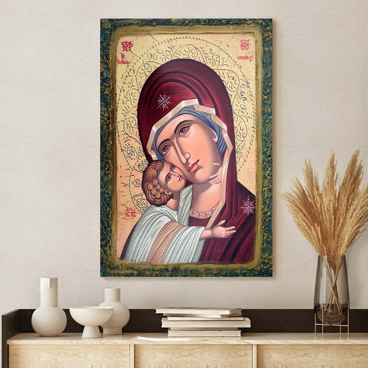 Virgin Mary Glikofilousa Religious Canvas Wall Art - Catholic Canvas Wall Art - Religious Gift - Christian Wall Art Decor