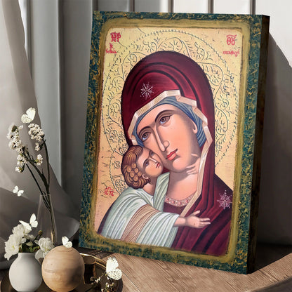 Virgin Mary Glikofilousa Religious Canvas Wall Art - Catholic Canvas Wall Art - Religious Gift - Christian Wall Art Decor