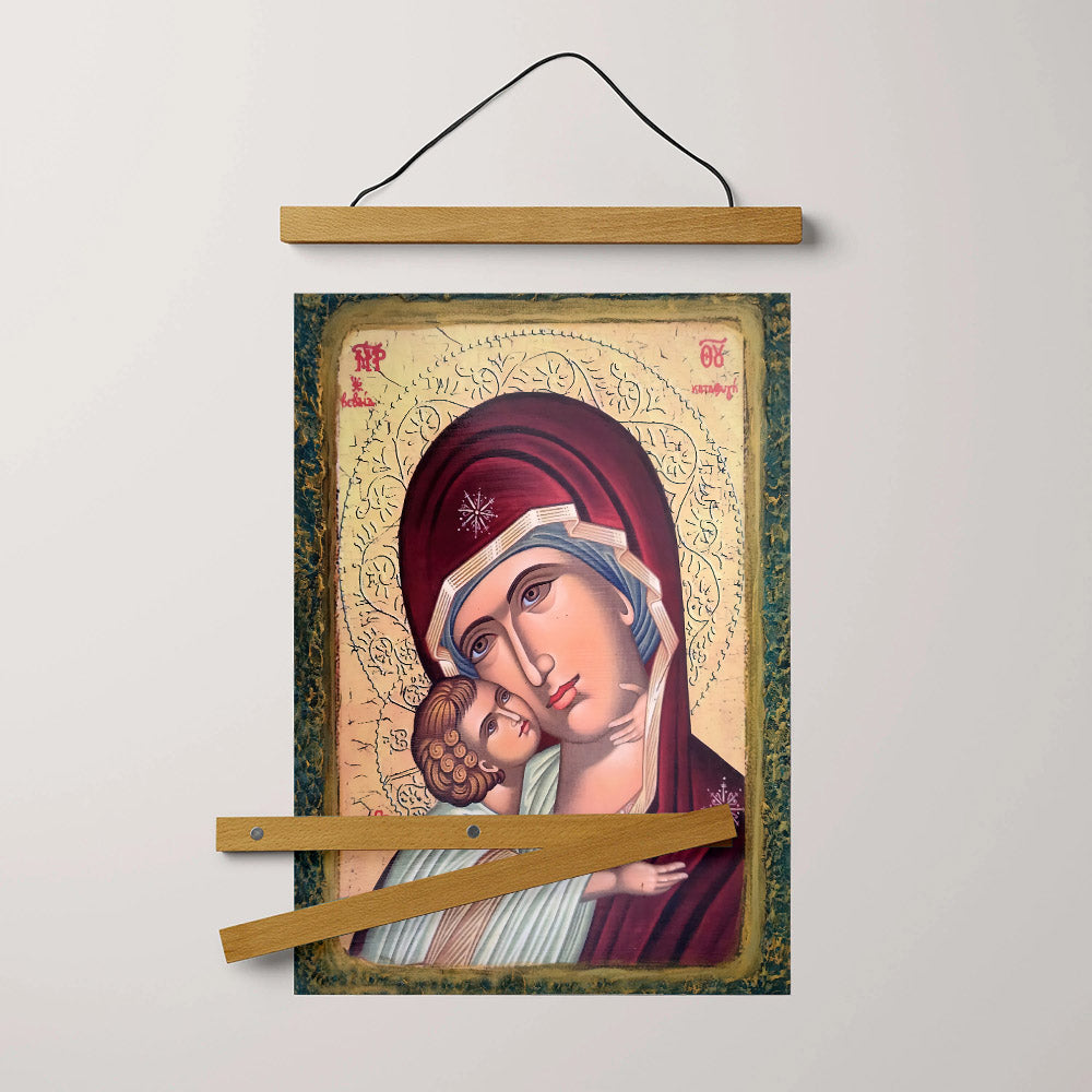 Virgin Mary Glikofilousa Religious Hanging Canvas Wall Art - Catholic Hanging Canvas Wall Art - Religious Gift - Christian Wall Art Decor