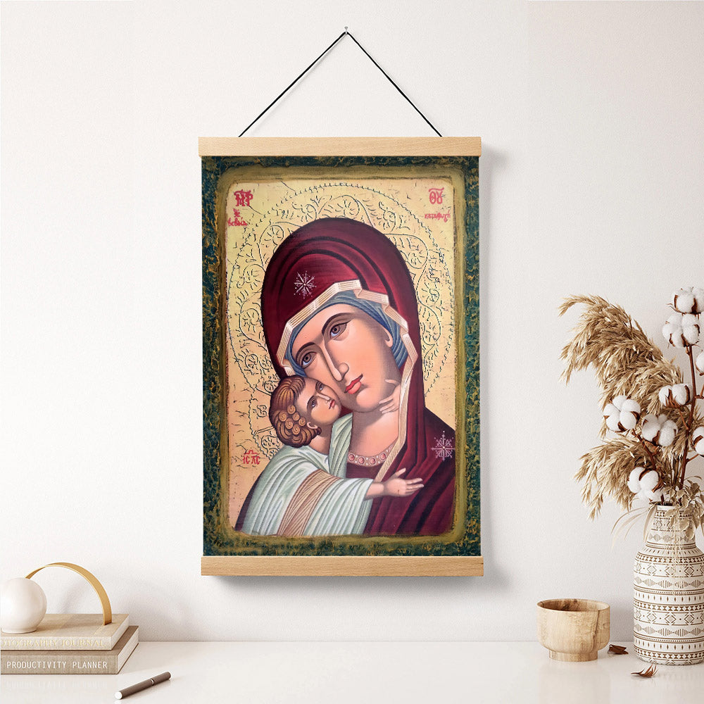 Virgin Mary Glikofilousa Religious Hanging Canvas Wall Art - Catholic Hanging Canvas Wall Art - Religious Gift - Christian Wall Art Decor