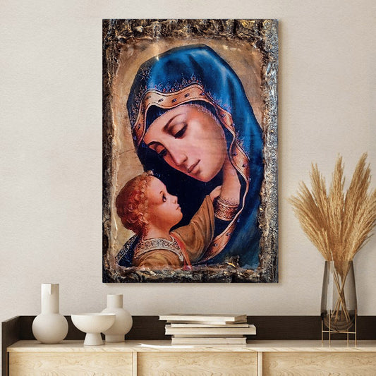 Virgin Mary Jesus Canvas Wall Art - Catholic Canvas Wall Art - Religious Gift - Christian Wall Art Decor