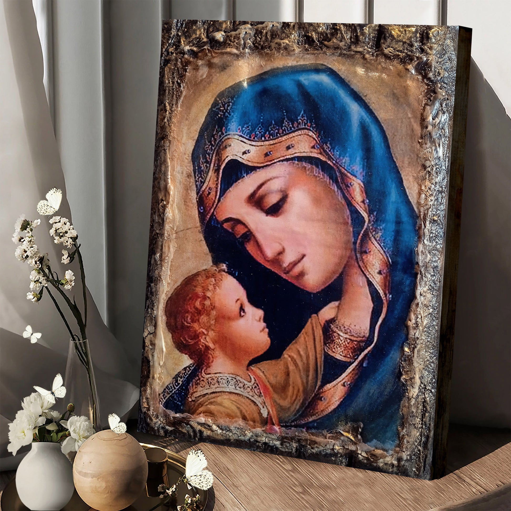 Virgin Mary Jesus Canvas Wall Art - Catholic Canvas Wall Art - Religious Gift - Christian Wall Art Decor