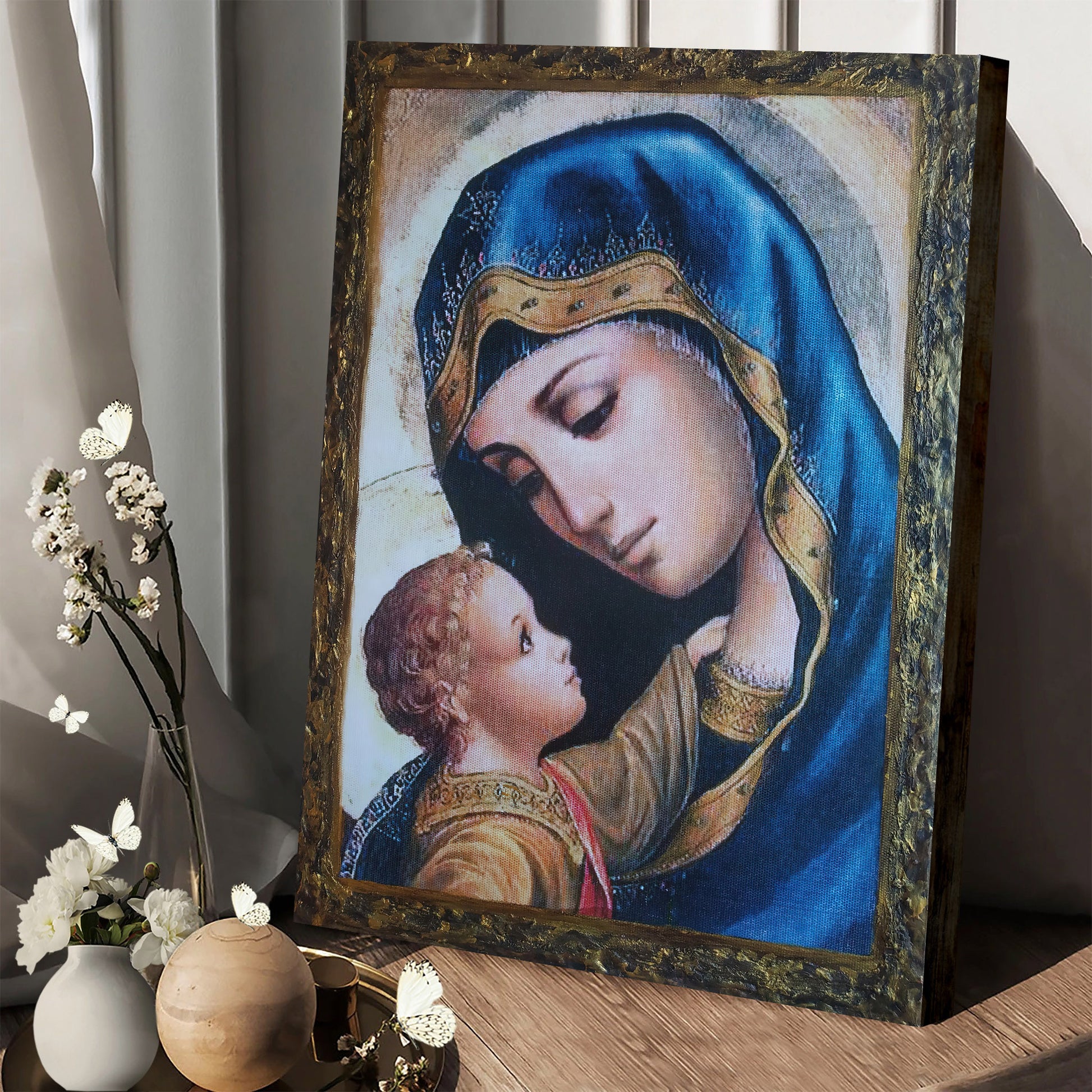 Virgin Mary Jesus Christ Canvas Wall Art - Catholic Canvas Wall Art - Religious Gift - Christian Wall Art Decor
