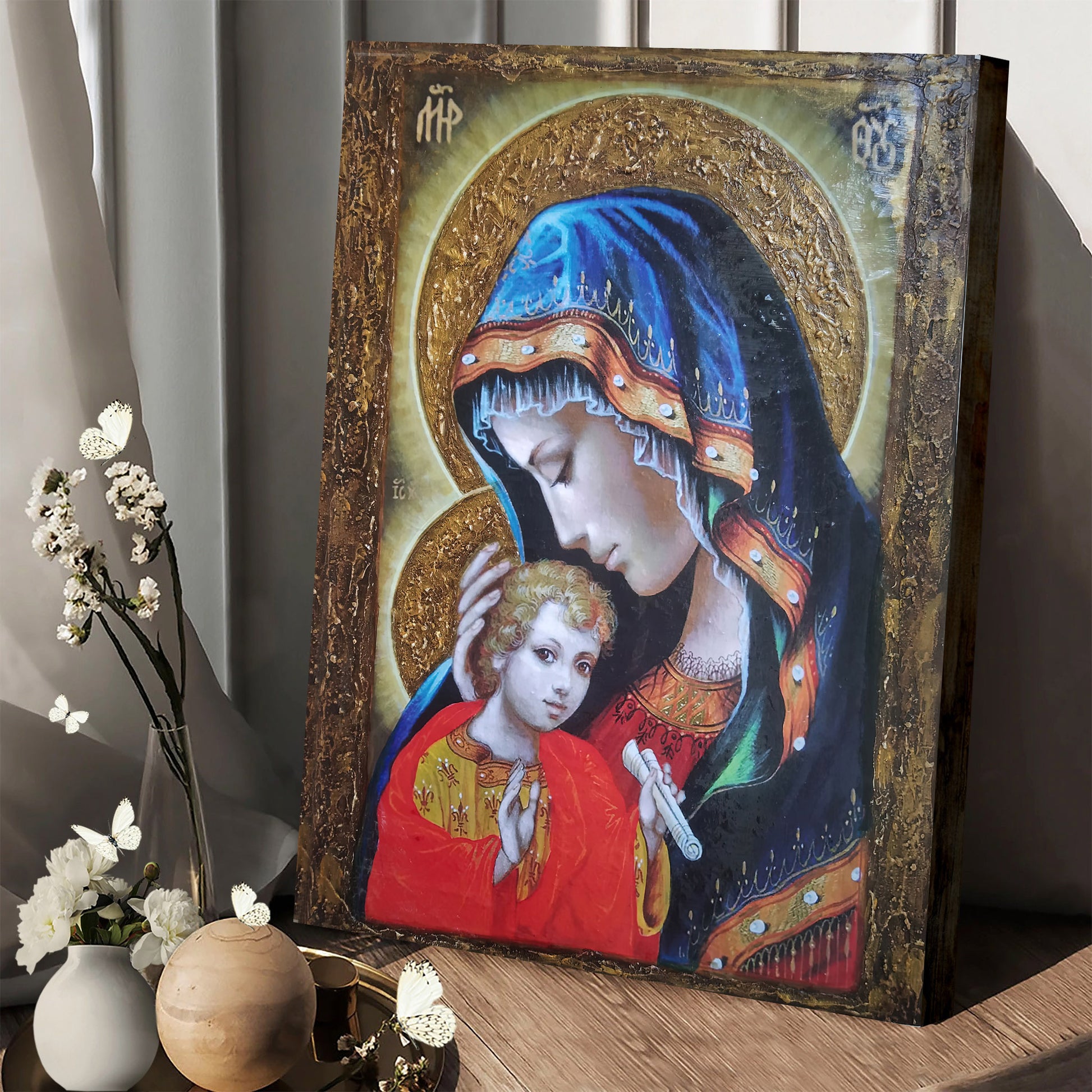Virgin Mary Madonna Religious Canvas Wall Art - Baptism Gift - Catholic Canvas Wall Art - Religious Gift - Christian Wall Art Decor