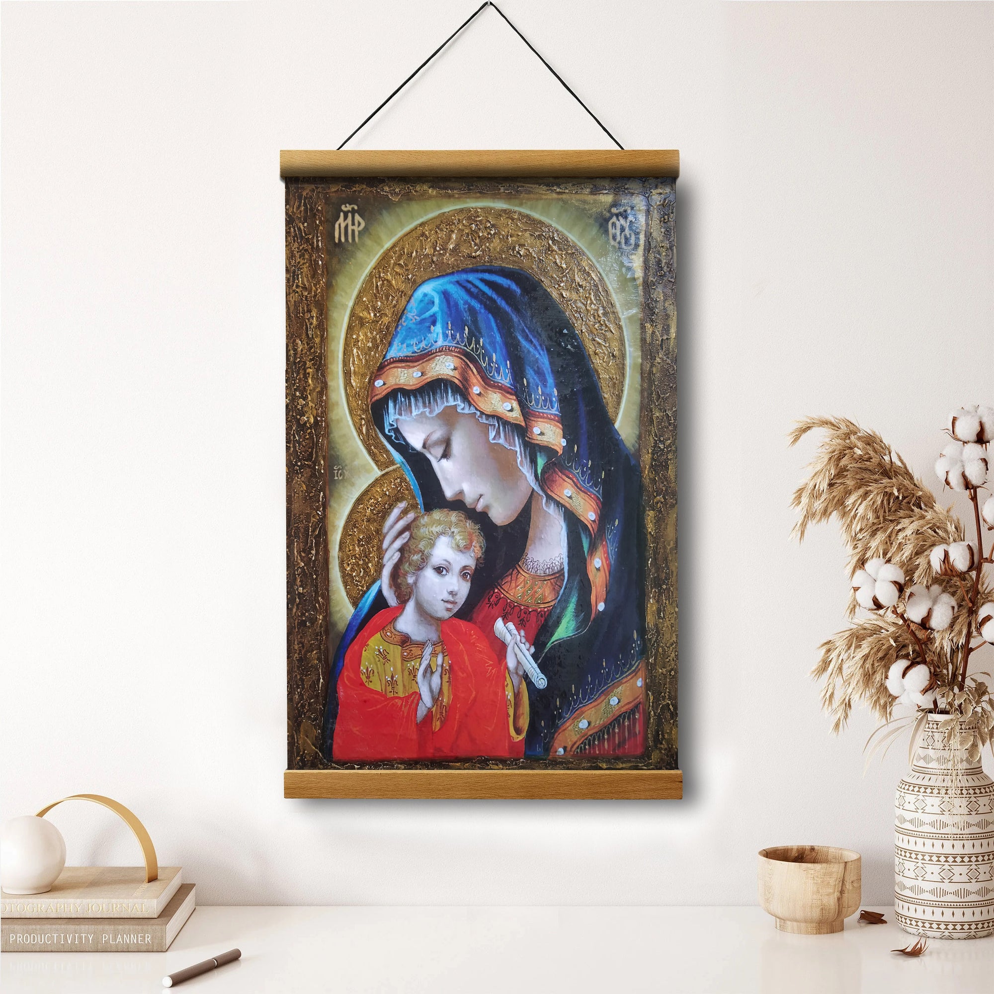 Virgin Mary Madonna Religious Hanging Canvas Wall Art - Baptism Gift - Catholic Hanging Canvas Wall Art - Religious Gift - Christian Wall Art Decor